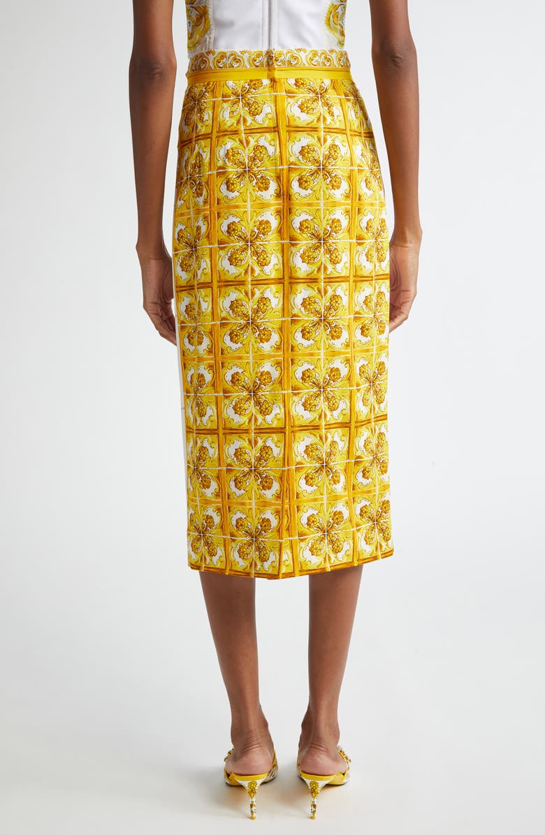 Dolce&Gabbana Majolica Stretch Silk Pencil Skirt, Alternate, color, Hg3tn Mix Maiolica Giallo