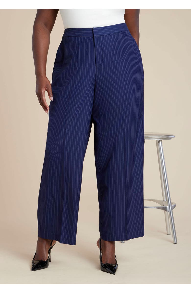 ELOQUII Pinstripe Trouser, Alternate, color, Navy Pinstripe