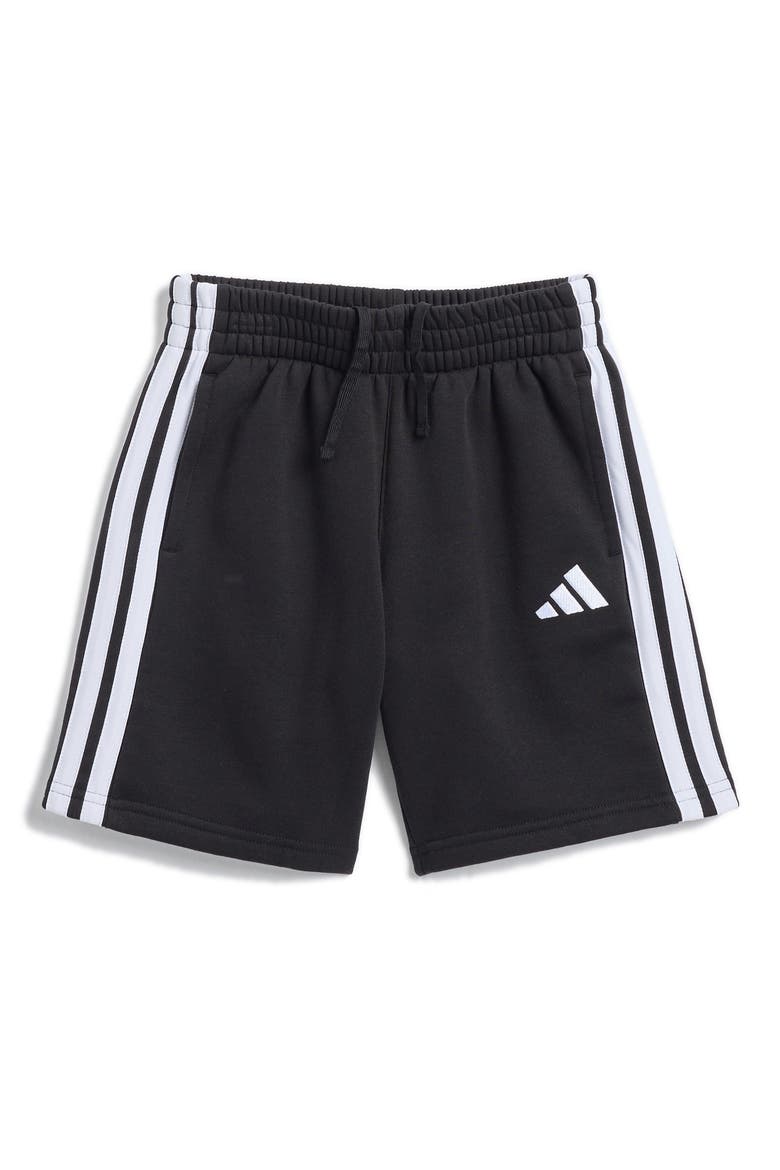 Kids' 3-Stripe Fleece Shorts, Main, color, BLACK