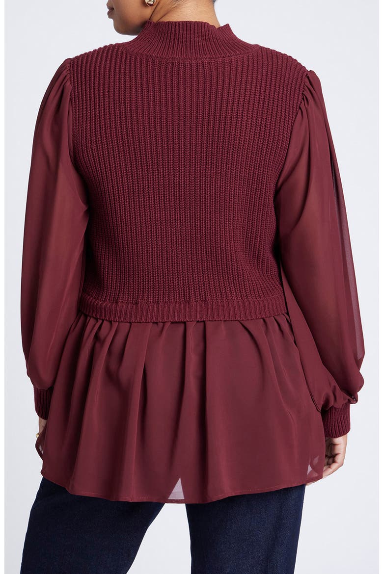 Twofer Sweater With Chiffon, Alternate, color, BORDEAUX