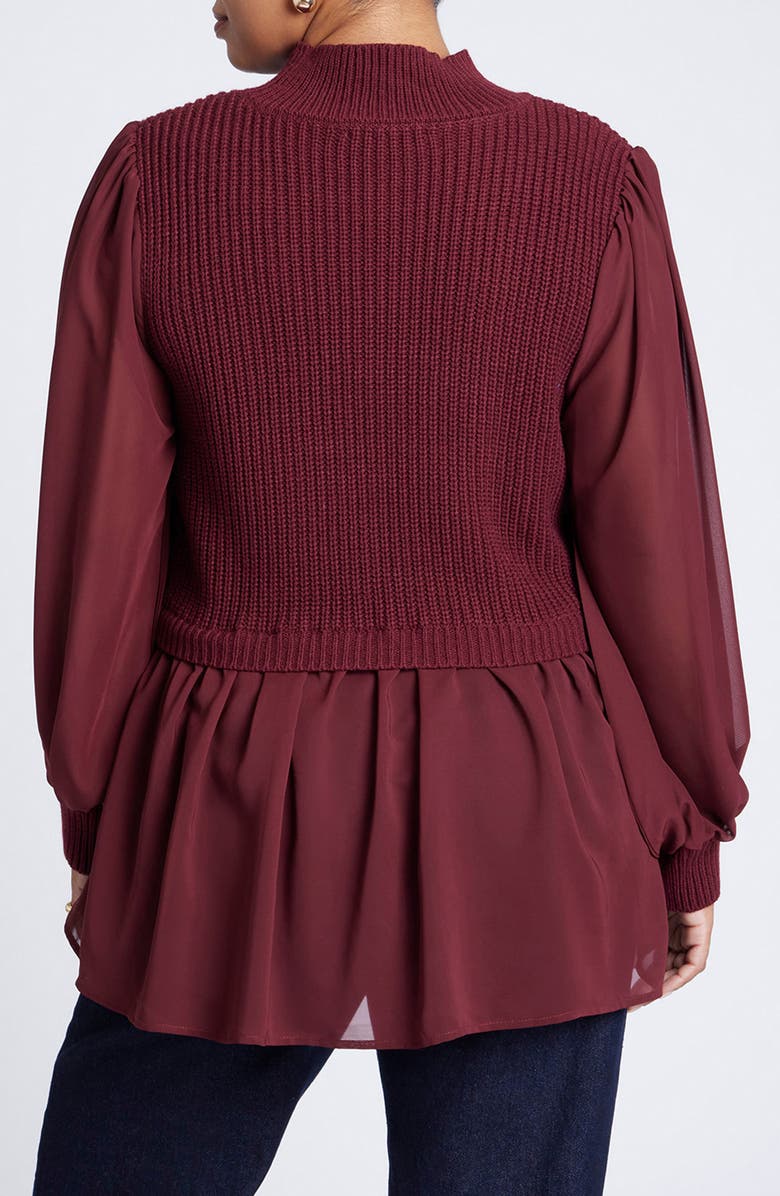 ELOQUII Mixed Media Mock Neck Tunic Sweater, Alternate, color, 