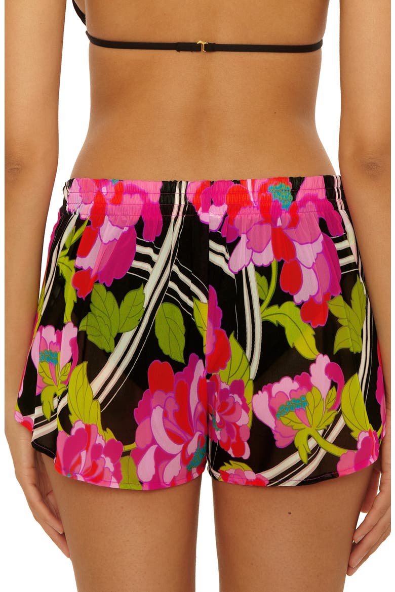 Bougainvillea Tie Waist Print Cover-Up Shorts, Alternate, color, BLACK MULTI