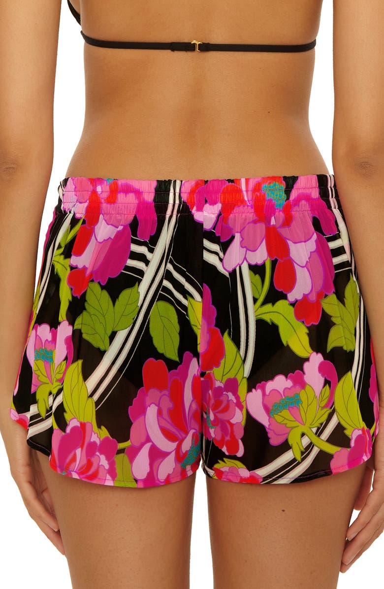 Trina Turk Bougainvillea Tie Waist Print Cover-Up Shorts, Alternate, color, Black Multi