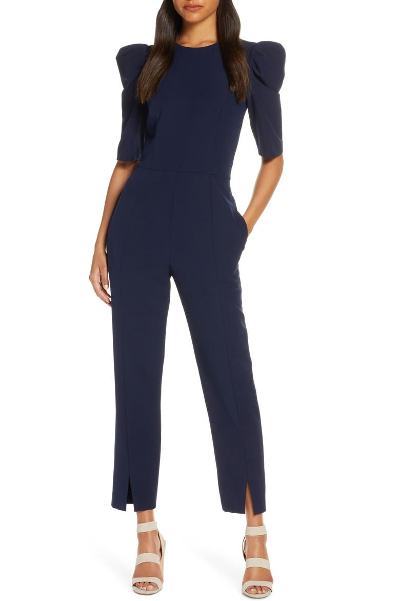 Puff Sleeve Jumpsuit, Main, color, NAVY