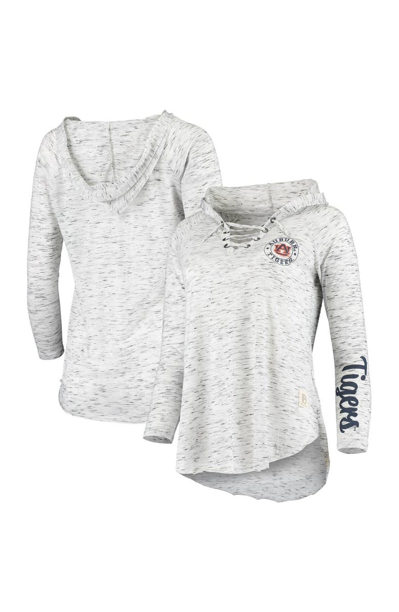 PRESSBOX Women's Pressbox Gray Auburn Tigers Space Dye Lace-Up V-Neck Long Sleeve T-Shirt, Main, color, 