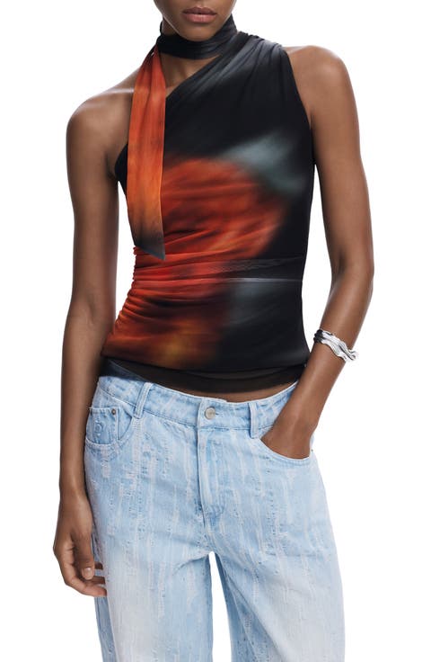 Tie Neck One Shoulder Top