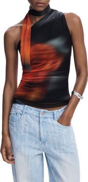 Desigual Tie Neck One Shoulder Top