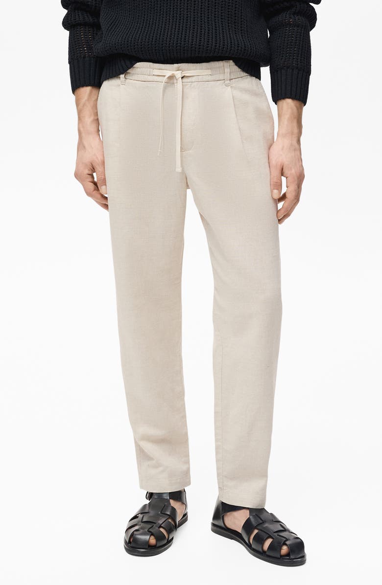 MANGO Slim Fit Linen & Cotton Drawstring Pants, Main, color, Ecru