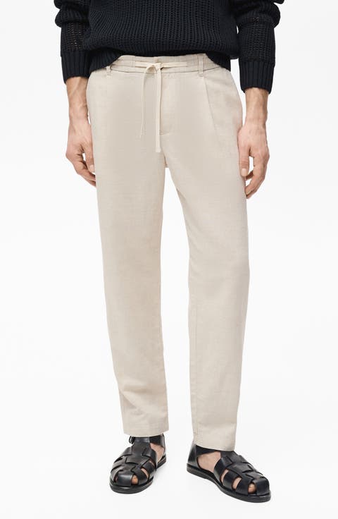 Slim Fit Linen & Cotton Drawstring Pants