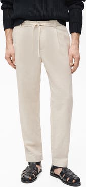 MANGO Slim Fit Linen & Cotton Drawstring Pants