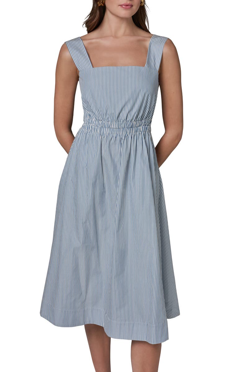 DONNA KARAN WEEKEND Stripe Midi Dress, Main, color, Washed Indigo