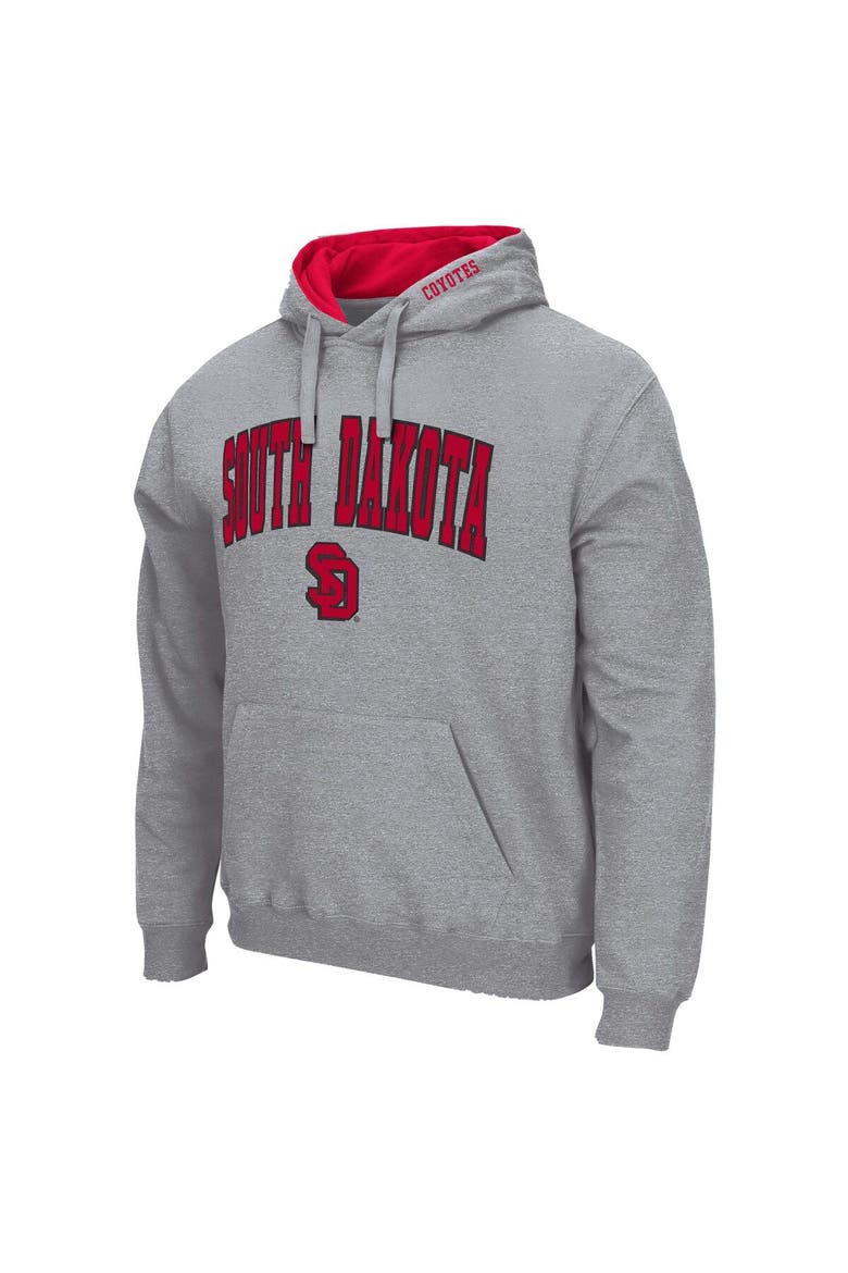 Men's Colosseum Heathered Gray South Dakota Coyotes Arch and Logo Pullover Hoodie, Alternate, color, Heather Gray