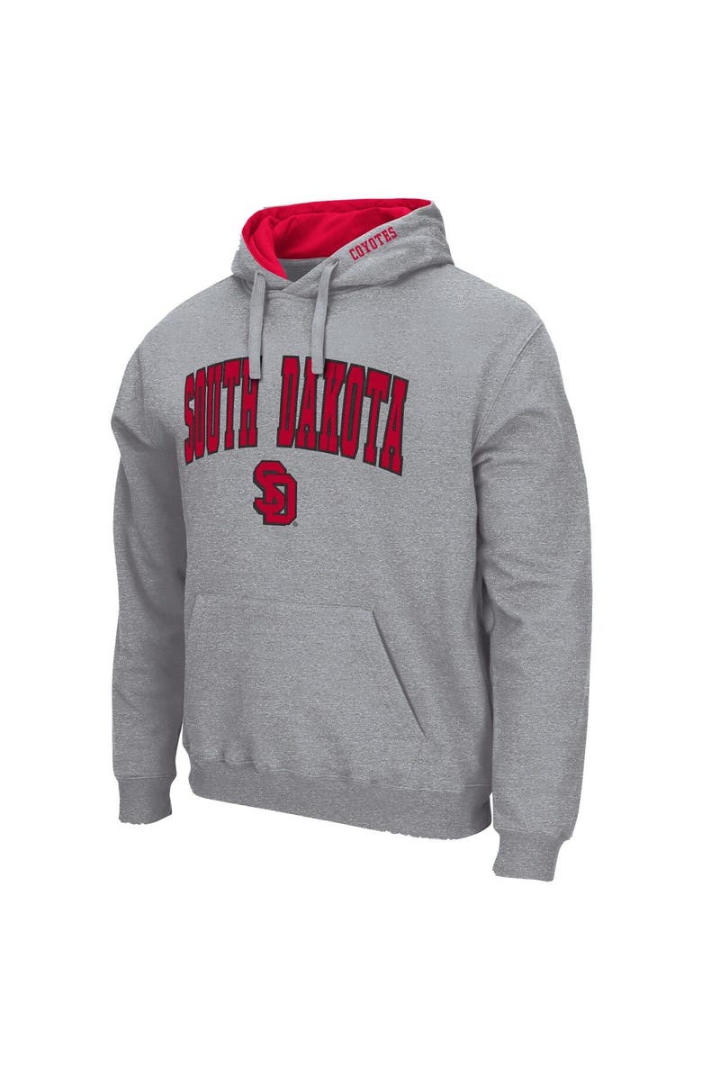 COLOSSEUM Men's Colosseum Heathered Gray South Dakota Coyotes Arch and Logo Pullover Hoodie, Alternate, color, Heather Gray