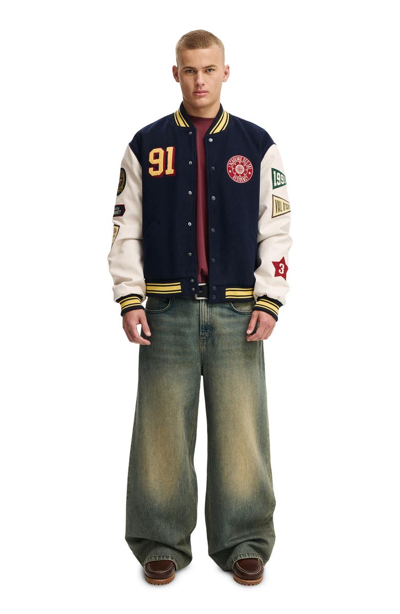 Cotton On Men's Varsity Bomber Jacket, Alternate, color, Navy