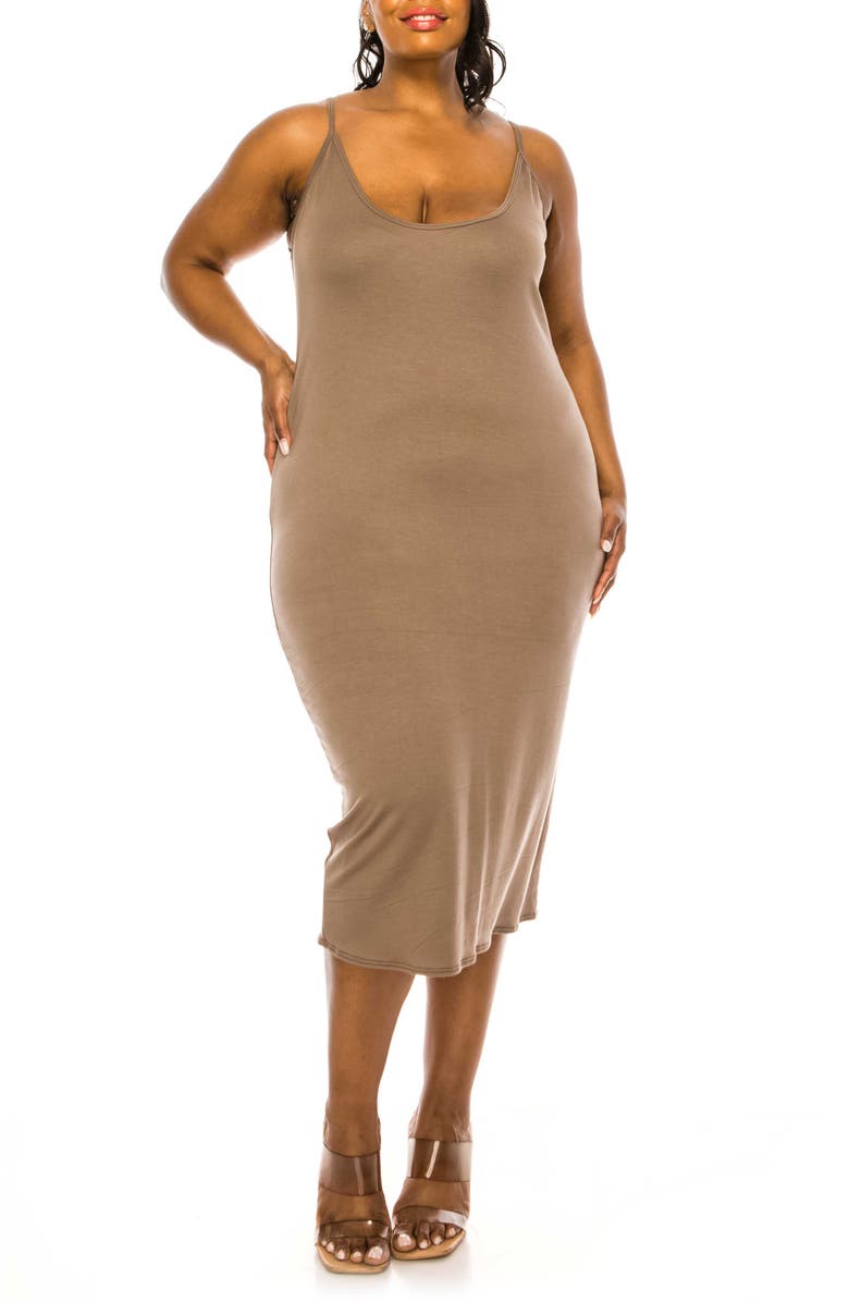 L I V D Jennie Stretch Midi Body-Con Dress, Main, color, Mocha