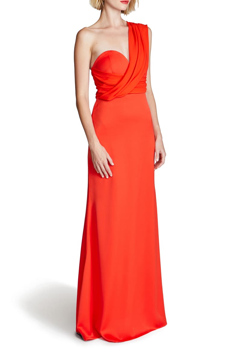 Roselle One-Shoulder Cotton Blend Crepe Gown, Alternate, color, ORANGE SPICE