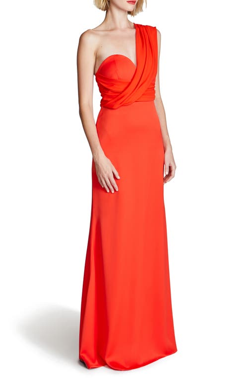 Shop Halston Roselle One-shoulder Cotton Blend Crepe Gown In Orange Spice