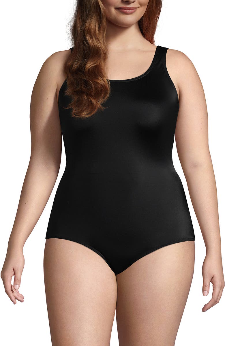 Lands' End Mastectomy Chlorine Resistant Tugless One Piece Swimsuit Soft Cup, Main, color, Black