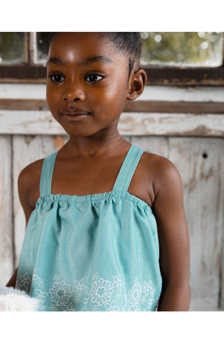 Deux par Deux Little Girl's Chambray Jumpsuit With Embroidery Light Blue, Alternate, color, Light Blue