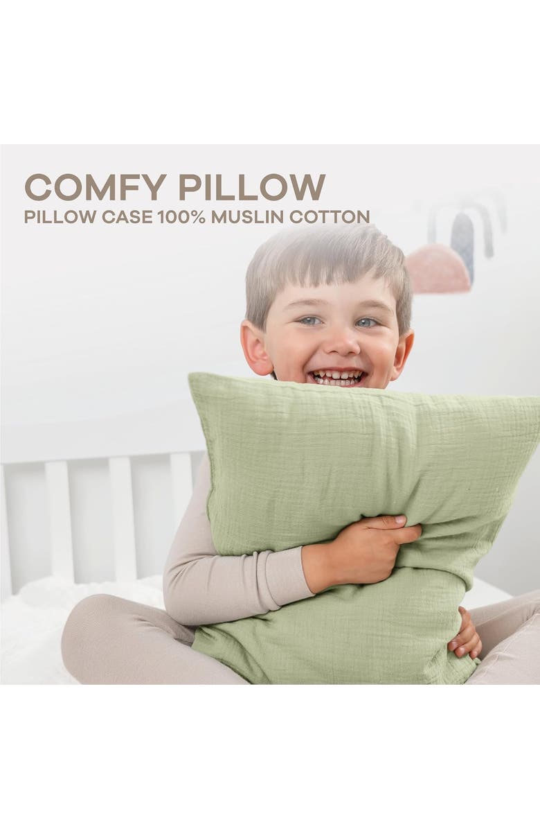 Comfy Cubs Toddler Pillows with Soft Muslin Pillow Case, Pack of 2, Alternate, color, Sage