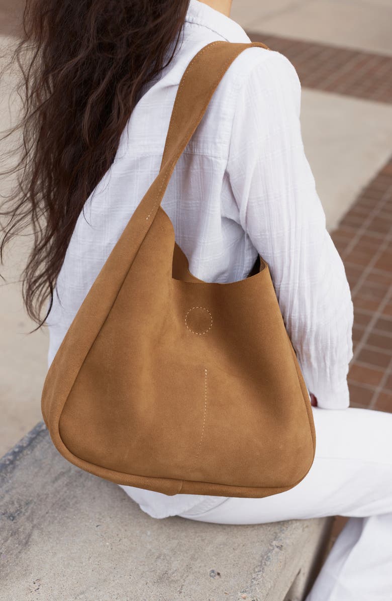 Ezra Arthur Phoebe Leather Hobo Nubuck Suede Shoulder Bag, Alternate, color, Sand