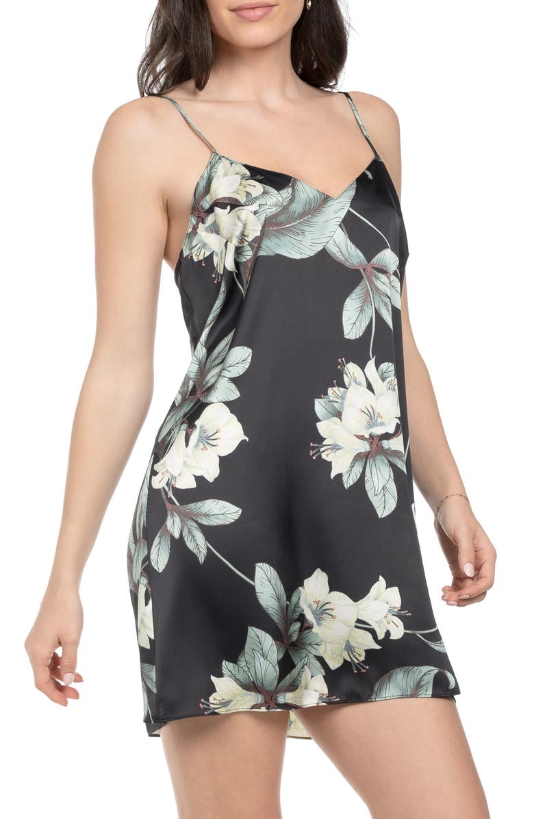 Midnight Bakery Satin Chemise, Alternate, color, Black