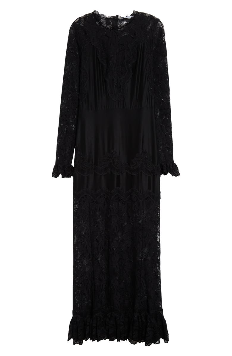 Rabanne Floral Lace Long Sleeve Satin Maxi Dress, Alternate, color, 