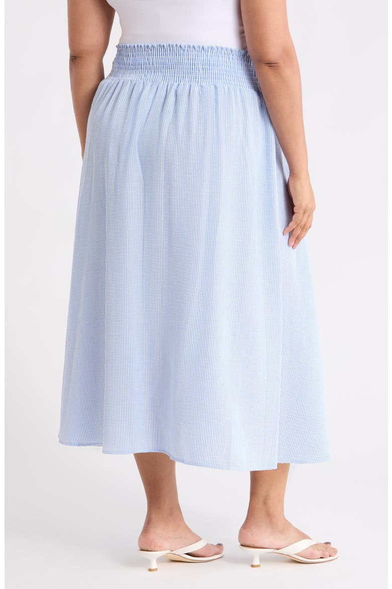 Pinstripe Smocked Waist Cotton Blend Skirt, Alternate, color, LIGHT BLUE