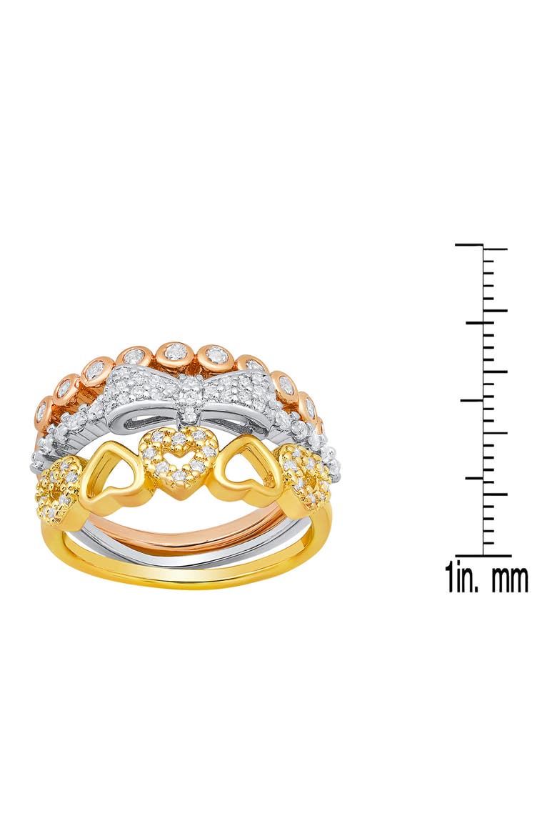 Set of 3 Tri-Tone 18K Gold Plated Simulated Diamond Stackable Rings, Alternate, color, GOLD MULTI