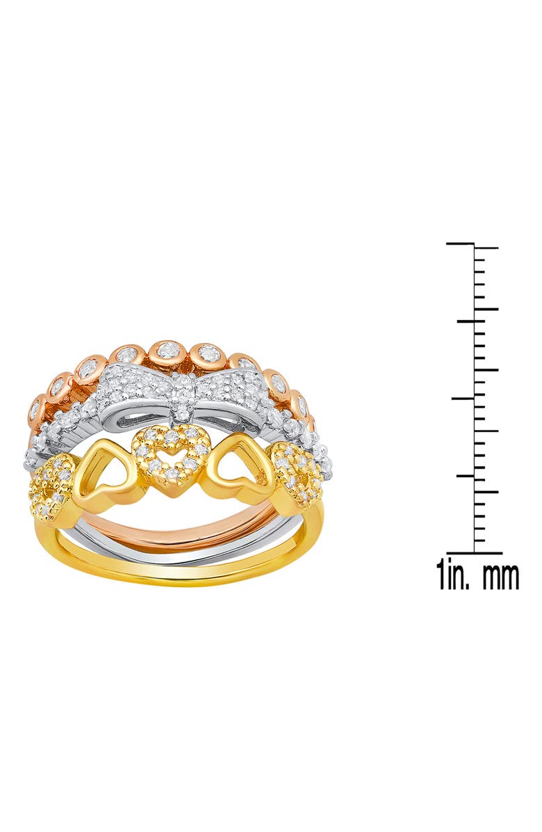 HMY JEWELRY Set of 3 Tri-Tone 18K Gold Plated Simulated Diamond Stackable Rings, Alternate, color, Gold Multi