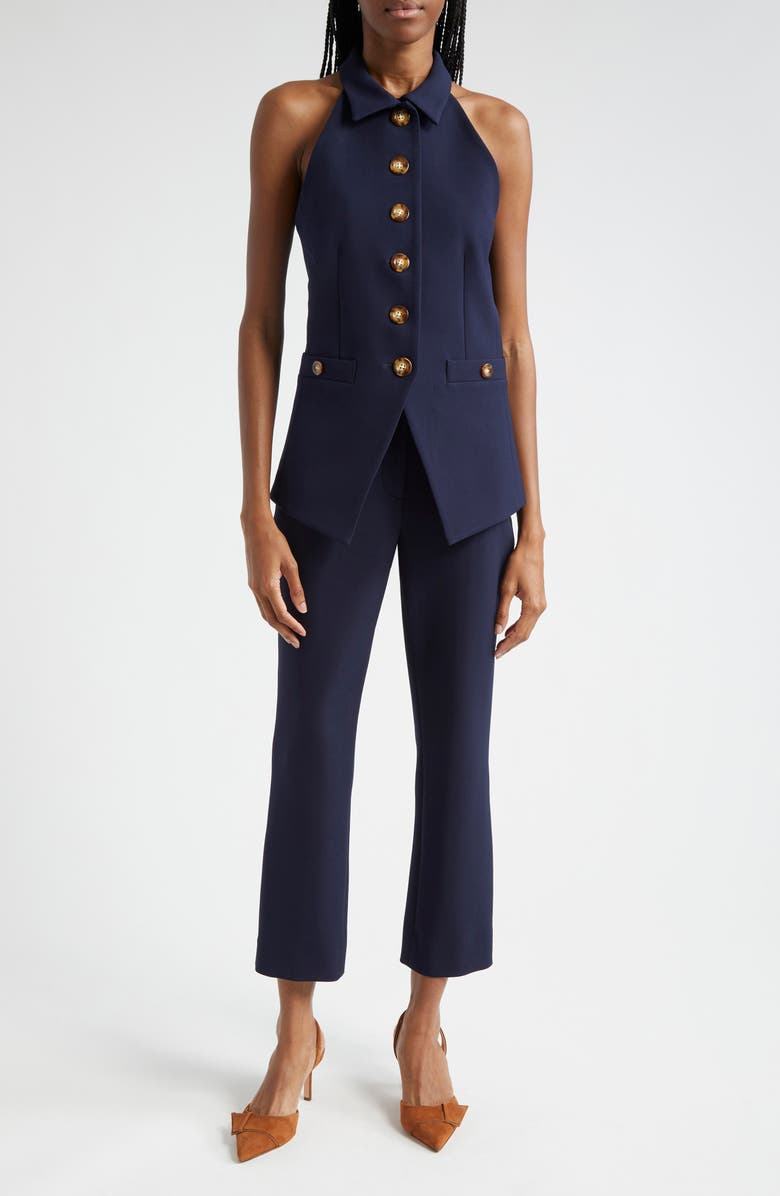 Veronica Beard Arte Houndstooth High Waist Flare Ankle Pants, Alternate, color, Navy