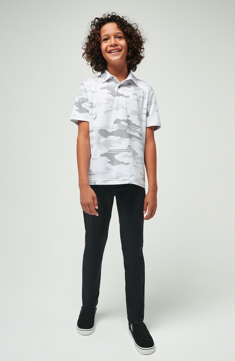 TravisMathew Kids' Heather Camo Knit Polo, Alternate, color, White