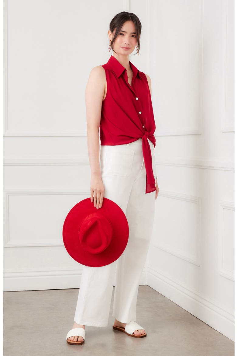Sleeveless Tie Front Crepe Top, Alternate, color, RED