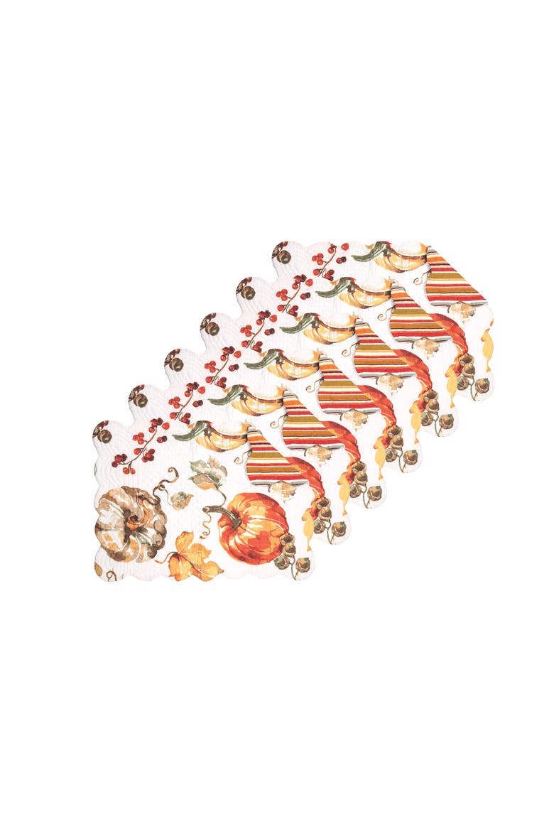 Watercolor Pumpkin Quilted 100% Cotton Rectangle Set of 6 Placemats 13" x 19", Alternate, color, Orange