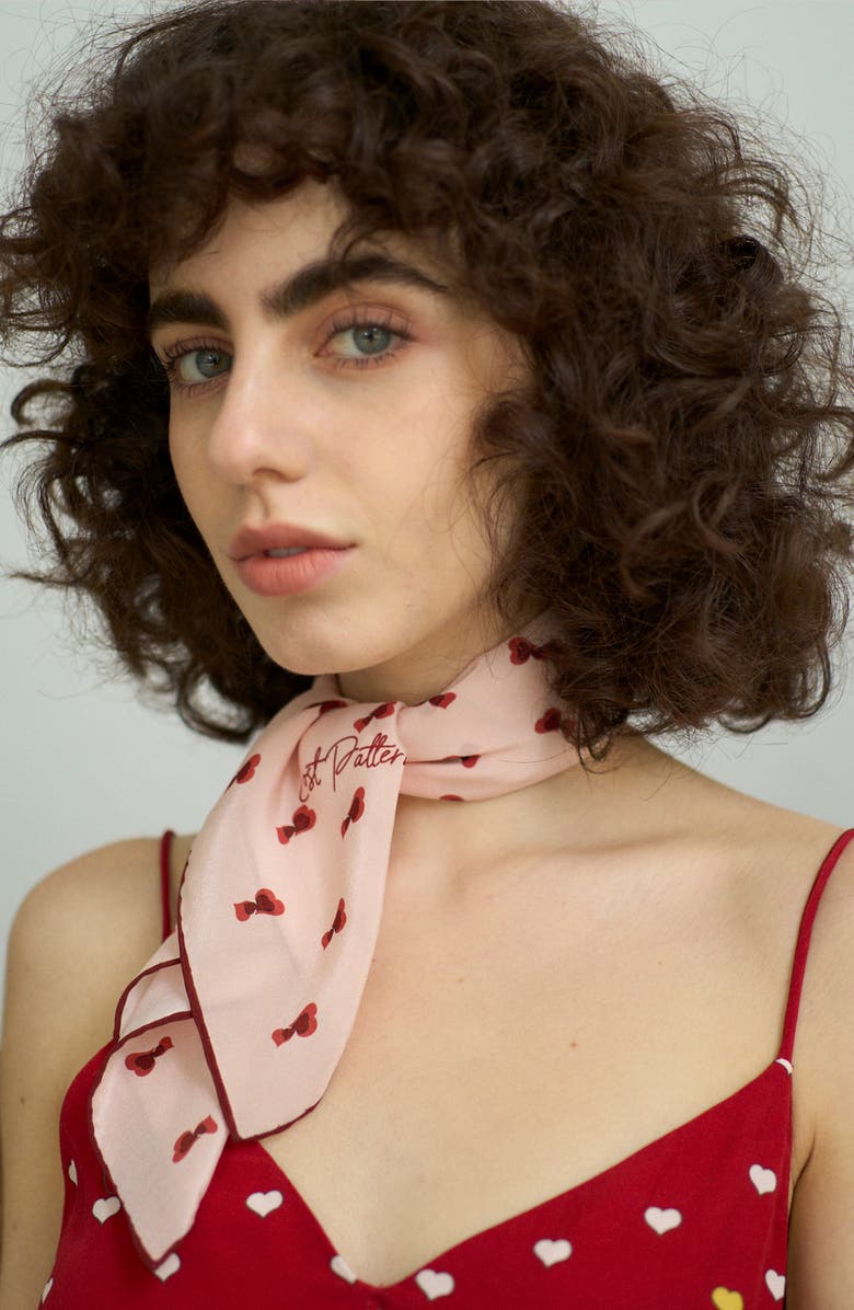 Lost Pattern Twin Hearts Silk Bandana, Alternate, color, Blush