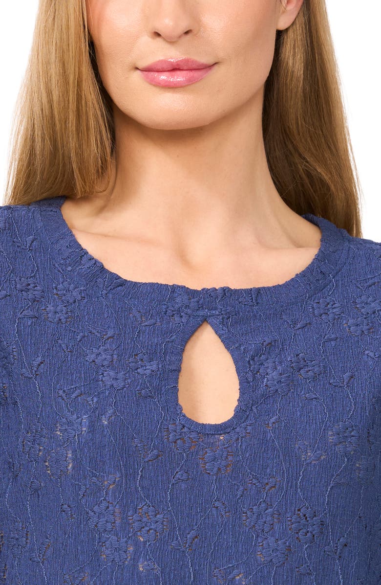 CeCe Embroidered Floral Keyhole Neck Top, Alternate, color, Ocean Blue