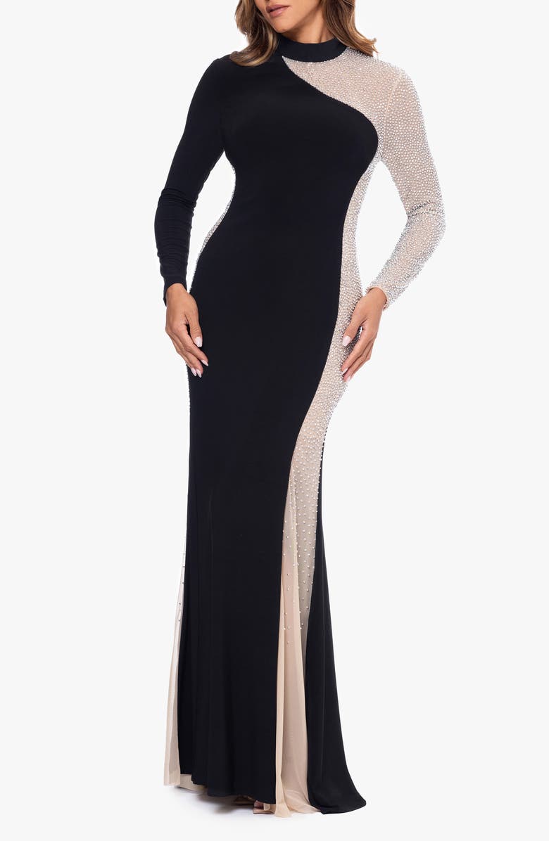 Xscape Evenings Bead Detail Long Sleeve Body-Con Gown, Alternate, color,