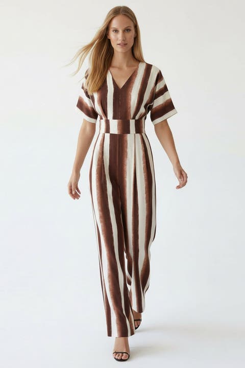 Tie Detail Striped Jumpsuit
