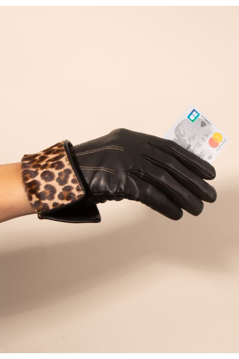 Fanny Lambskin Glove with Cashmere Lining and Contrast Cuff, Alternate, color, TNoir/Panthere