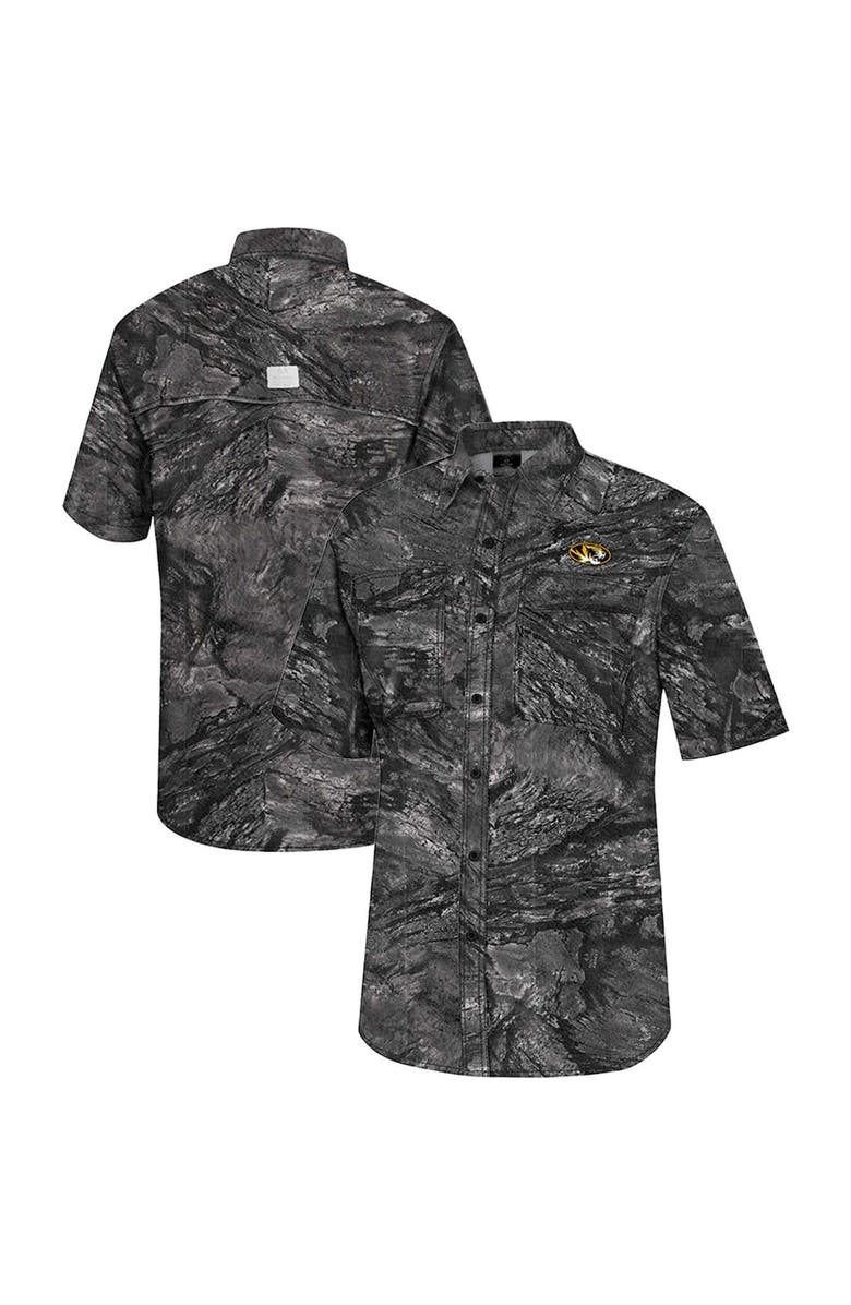COLOSSEUM Men's Colosseum  Charcoal Missouri Tigers Realtree Aspect Charter Full-Button Fishing Shirt, Main, color, Charcoal