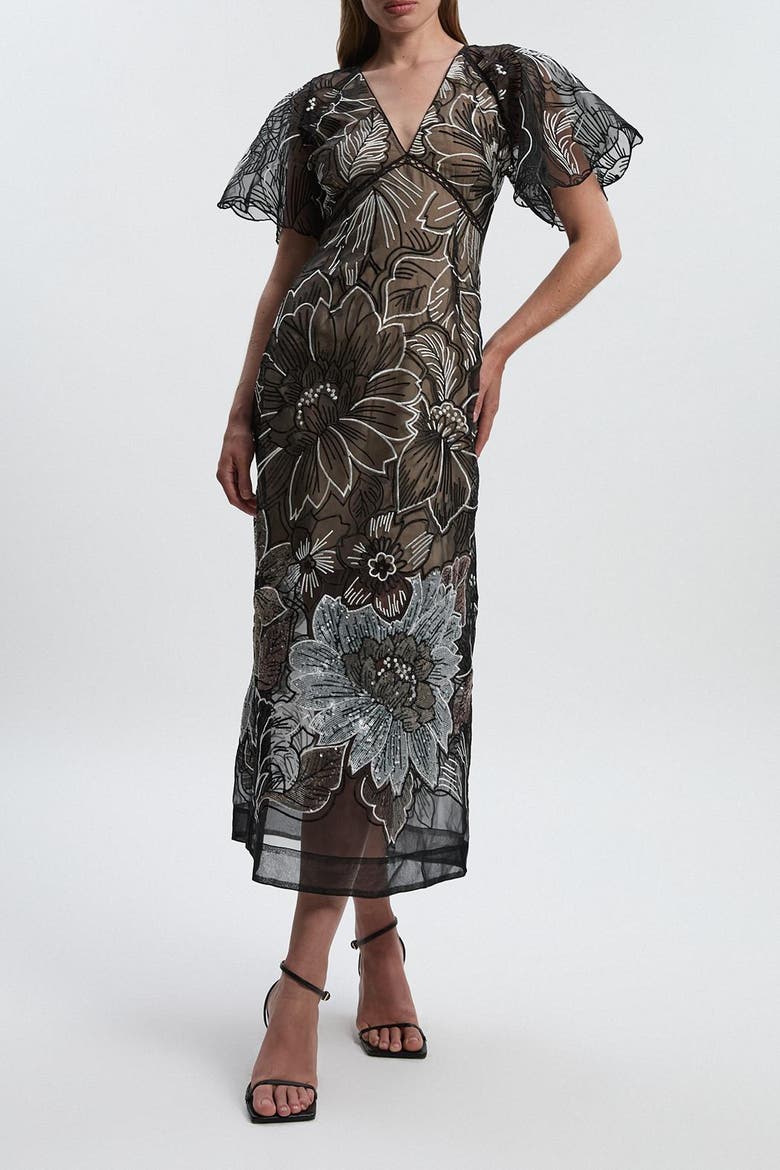 Sequin Organdie Woven Maxi Dress, Alternate, color, Mono
