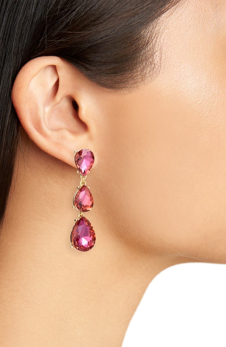 Cara Triple Teardrop Linear Drop Earrings, Alternate, color, Fuchsia