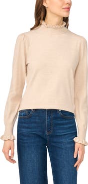 CeCe Ruffle Mock Neck Sweater