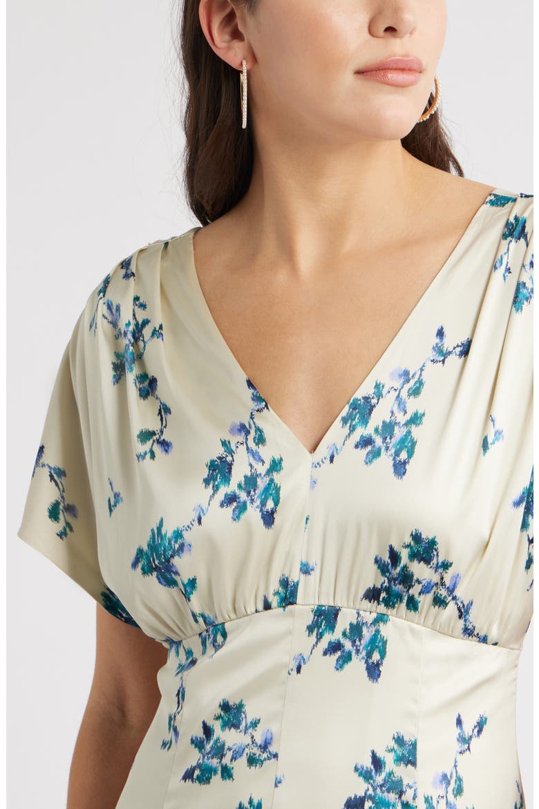 Seamed Stretch Satin Maxi Dress, Alternate, color, GREEN- TEAL FAINT FLORAL