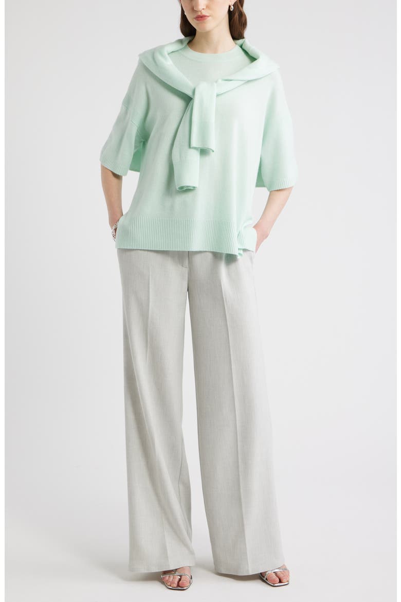 Relaxed Short Sleeve Cashmere Sweater, Alternate, color, GREEN JOYFUL