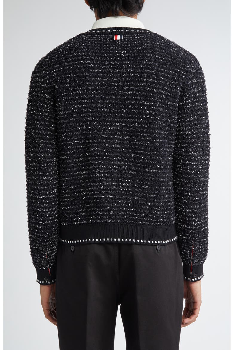 Eyelash Tweed Jacquard Knit Cardigan, Alternate, color, BLACK