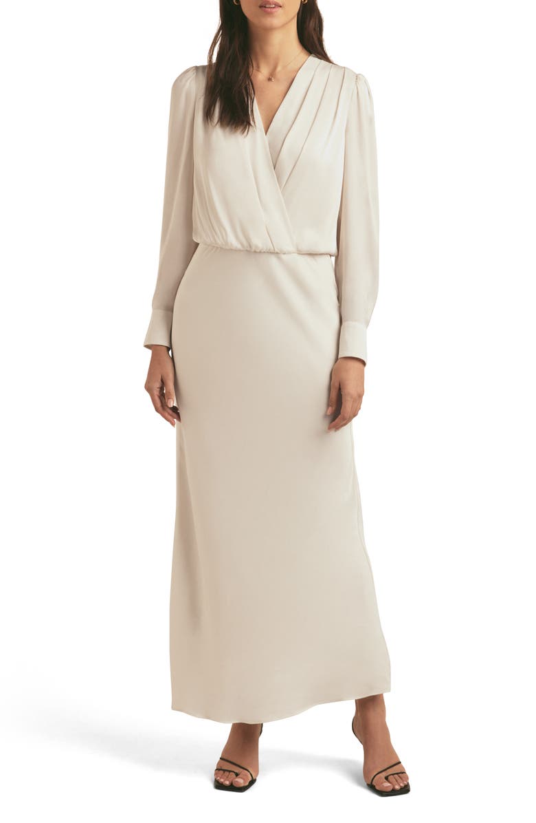 Favorite Daughter The Nita Long Sleeve Satin Maxi Dress, Main, color, Ivory