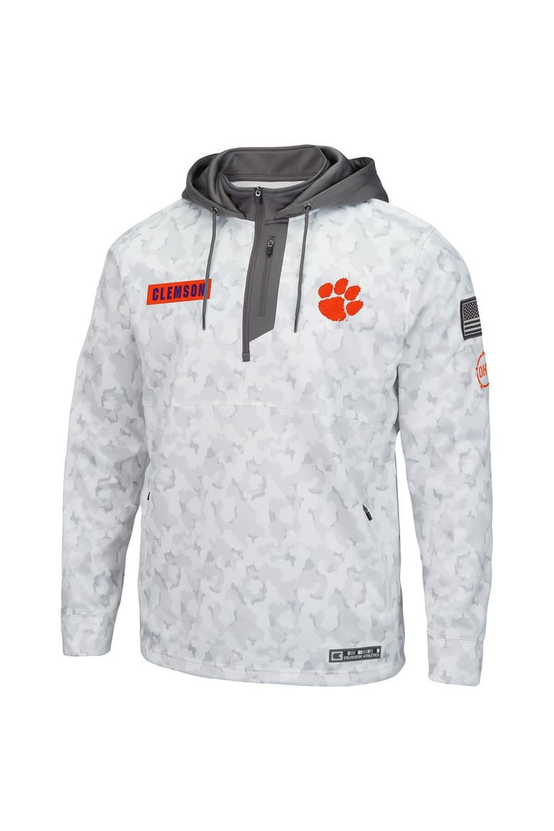 Men's Colosseum Arctic Camo Clemson Tigers OHT Military Appreciation Quarter-Zip Hoodie, Alternate, color, Arctic Camo