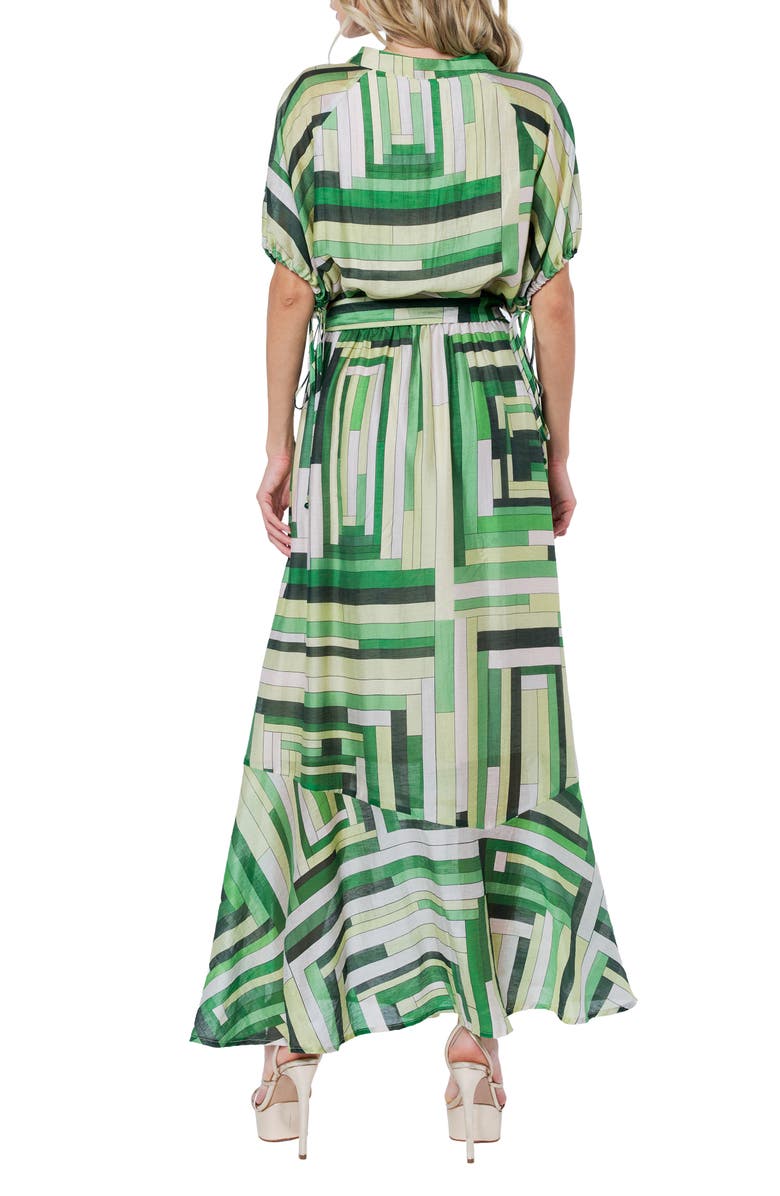 CIEBON Gemma Puff Sleeve Tie Belt Maxi Dress, Alternate, color, Green Multi