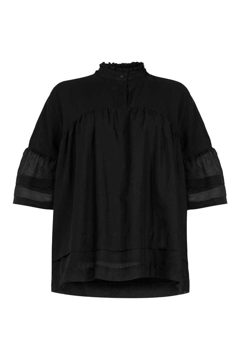 Etna Ruffle Neck Blouse, Main, color, BLACK